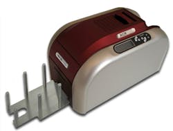 Idesco's unique XCR100 2.0 printer can produce up to 180 full cards per hour in color, and up to 1,400 cards per hour in monochrome. Idesco's unique XCR100 2.0 printer can produce up to 180 full cards per hour in color, and up to 1,400 cards per hour in monochrome.