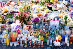 A memorial dedicated to the victims of the Las Vegas shooting on the Las Vegas Strip near the Mandalay Bay resort. A memorial dedicated to the victims of the Las Vegas shooting on the Las Vegas Strip near the Mandalay Bay resort.