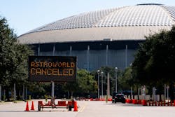 A street sign showing the cancellation of the AstroWorld Festival at NRG Park on Nov. 6, 2021, in Houston. A street sign showing the cancellation of the AstroWorld Festival at NRG Park on Nov. 6, 2021, in Houston.