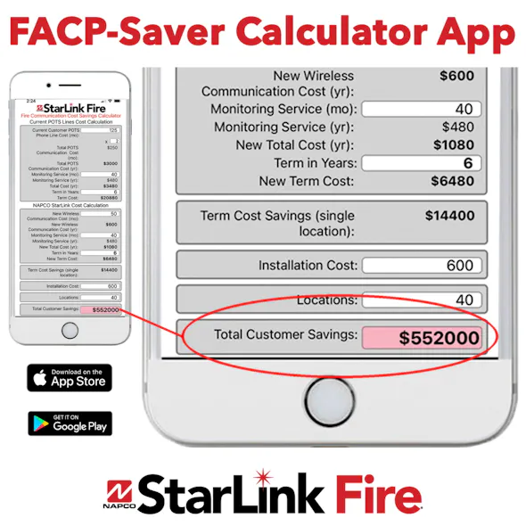 Napco StarLink FACP Saver Calculator App Security Info Watch napco-starlink-facp-saver-calculator-app-security-info-watch