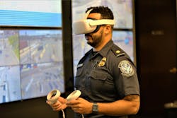 A CBP officer uses virtual reality to help design the command center at Los Angeles/Long Beach Seaport. A CBP officer uses virtual reality to help design the command center at Los Angeles/Long Beach Seaport.
