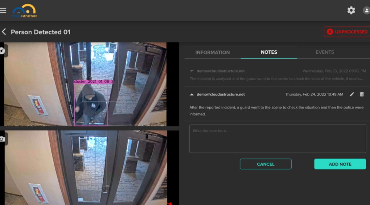 A screenshot of Cloudastructure&apos;s cloud-based video surveillance solution.
