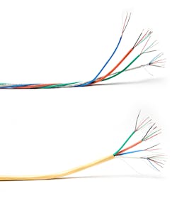 Some bundled access control cables can use special twisting (top) to prevent the components from separating during pulls; others can include an outer jacket to contain the inner cable components (bottom).