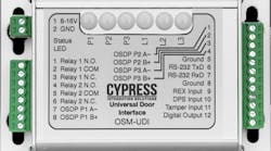 The Cypress OSDP Universal Door Interface (OSM-UDI) is used with an OSDP reader and an OSDP panel to control and monitor door hardware through OSDP messages. The Cypress OSDP Universal Door Interface (OSM-UDI) is used with an OSDP reader and an OSDP panel to control and monitor door hardware through OSDP messages.