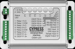 The Cypress OSDP Universal Door Interface (OSM-UDI) is used with an OSDP reader and an OSDP panel to control and monitor door hardware through OSDP messages. The Cypress OSDP Universal Door Interface (OSM-UDI) is used with an OSDP reader and an OSDP panel to control and monitor door hardware through OSDP messages.
