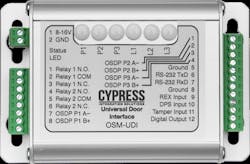 The Cypress OSDP Universal Door Interface (OSM-UDI) is used with an OSDP reader and an OSDP panel to control and monitor door hardware through OSDP messages. The Cypress OSDP Universal Door Interface (OSM-UDI) is used with an OSDP reader and an OSDP panel to control and monitor door hardware through OSDP messages.