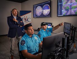 Safety and Security Executive Director Jaime Salazar of Texas Southmost College supervises staff in the command center. Safety and Security Executive Director Jaime Salazar of Texas Southmost College supervises staff in the command center.