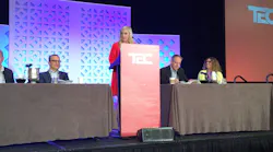 Candice Aragon, VP of Marketing and Events for PSA Security Network, introduces the highly anticipated State of the Industry Panel at PSA TEC, which included (L-R): Chuck Wilson, CEO of the National Systems Contractors Association (NSCA); James Rothstein, the new Chair of the Board of Directors for the Security Industry Association (SIA); Matt Barnette, CEO of PSA Security Network; and moderator Kasia Hanson of Intel.