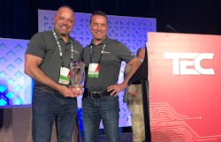 For the seventh year, Altronix was given PSA’s “Superstar Technology Partner Award,” which was accepted by Western U.S. Sales Manager Stephen Oliva (left) and National Sales Manager JR Andrews. For the seventh year, Altronix was given PSA’s “Superstar Technology Partner Award,” which was accepted by Western U.S. Sales Manager Stephen Oliva (left) and National Sales Manager JR Andrews.