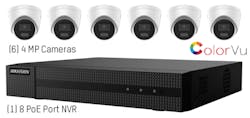 The new Hikvision Value Express Kit includes six 2.8mm ColorVu IP Turret PoE cameras with advanced imaging technologies to deliver vivid color images even in dim lighting conditions. The kit also includes a compatible PoE NVR with a pre-installed 2 TB HDD for 24/7 high-definition video recording.