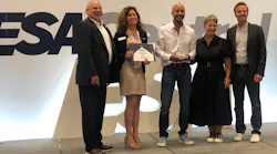 SiteOwl software was named Best in Show at the ESX 2022 TechVision Challenge. (L-R): Steve Firestone (judge); Stephanie Mayes, VP Sales for SiteOwl; Joseph Ndesandjo, CEO of SiteOwl; and judges Dee Ann Harn and Mark Reimer.