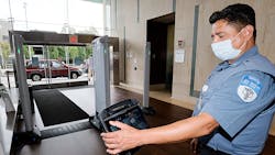 A Northwell Health security officer monitors Evolv Express at the entrance to Long Island Jewish Medical Center in New Hyde Park. A Northwell Health security officer monitors Evolv Express at the entrance to Long Island Jewish Medical Center in New Hyde Park.