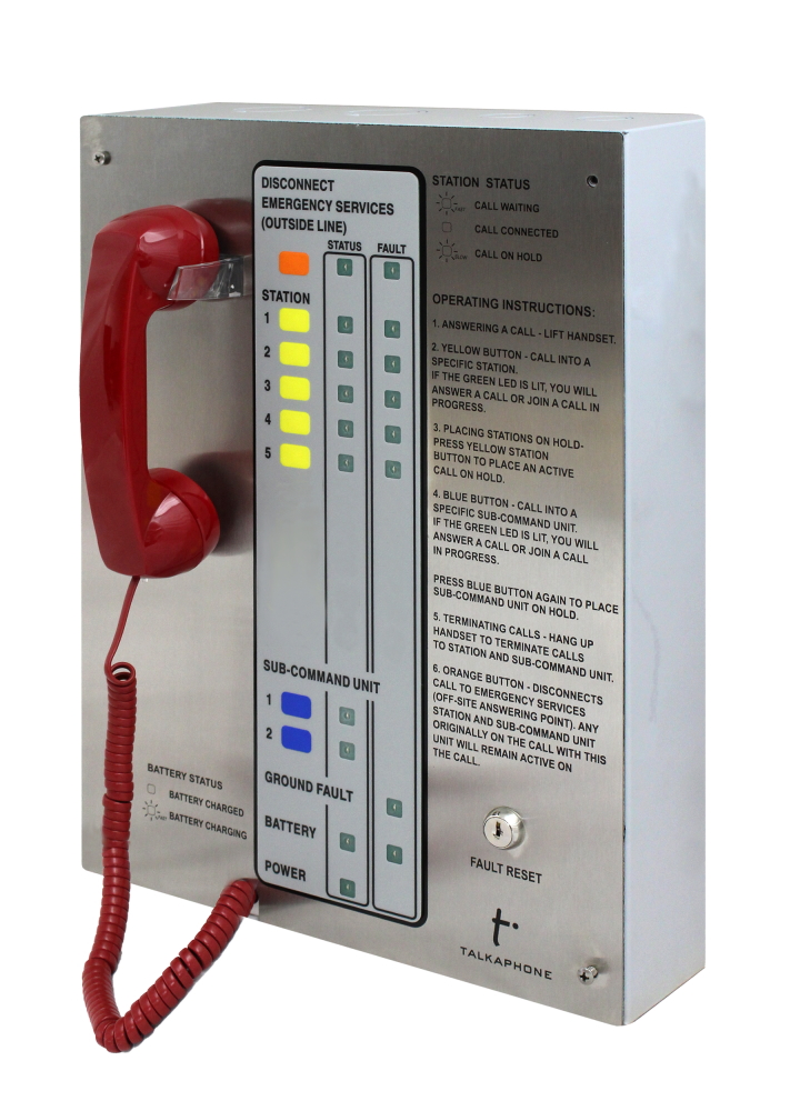 The AOR-5, pictured above, and AOR-10 are Talkaphone's new fully integrated fixed-station analog command units, accommodating up to 5 and 10 ADA-compliant area of rescue stations, respectively.