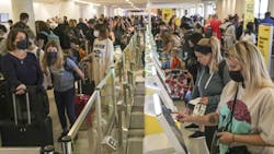 Passengers heading out of town for the Fourth of July holiday weekend crowd self-check-in kiosks at Los Angeles International Airport last July.