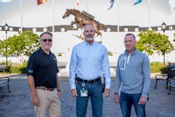 World Equestrian Center Director of Security Kevin O&apos;Rourke (center), is flanked by Brian Remington (left) of SmartWatch Security &amp; Sound, and Vinnie Card (right), WEC&apos;s Director of Operations.