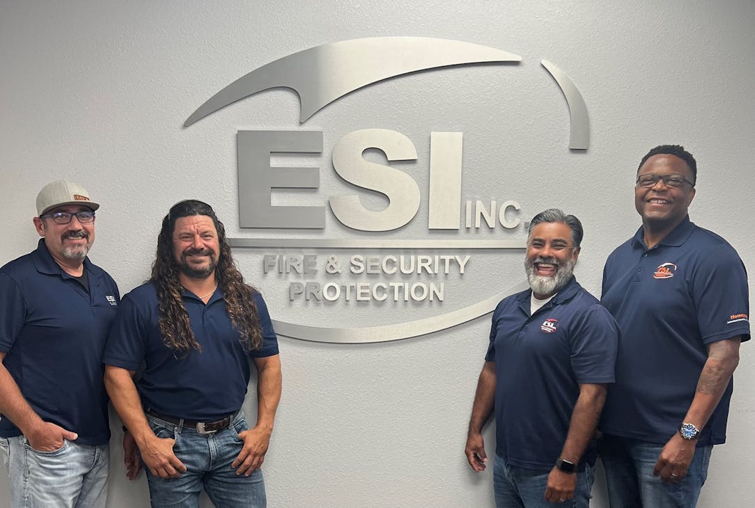 The ESI Fire & Secruity Protection team includes: Robby Burleson, Head of MST Division; John Copeland – Head of Security Operation; Lorenzo Cuellar – Head of Fire Division; and James Humber – Head of the Harris County Account. Not pictured is Matt Betancourt – Harris County Project Manager.