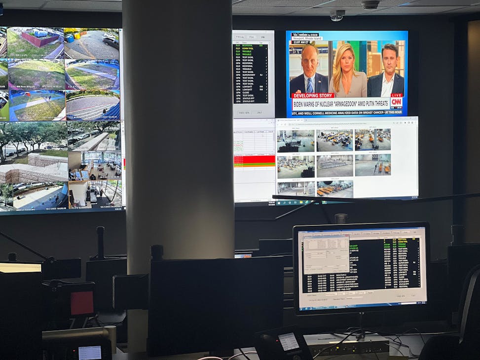Harris County’s Security Technology Services division feeds all IP cameras, access control, body-worn cameras, intrusion detection systems and fire monitoring into its SOC, which includes a 24/7 emergency response call center.