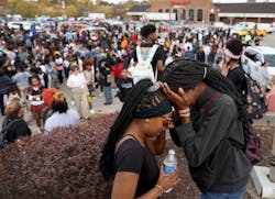 High School students were evacuated to the Schunks parking lot from the Central Visual &amp; Performing Arts High School after a reported shooting at the school in south St. Louis on Monday, Oct. 24, 2022.