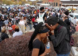 High School students were evacuated to the Schunks parking lot from the Central Visual & Performing Arts High School after a reported shooting at the school in south St. Louis on Monday, Oct. 24, 2022. High School students were evacuated to the Schunks parking lot from the Central Visual & Performing Arts High School after a reported shooting at the school in south St. Louis on Monday, Oct. 24, 2022.