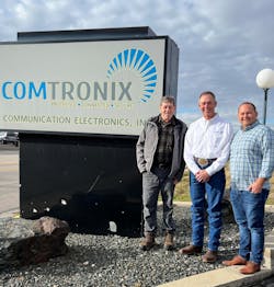 Rob Dobler and Bruce Kopperud of ComTronix pictured with Eric Garner, who leads Pye-Barker’s alarm division. Rob Dobler and Bruce Kopperud of ComTronix pictured with Eric Garner, who leads Pye-Barker’s alarm division.