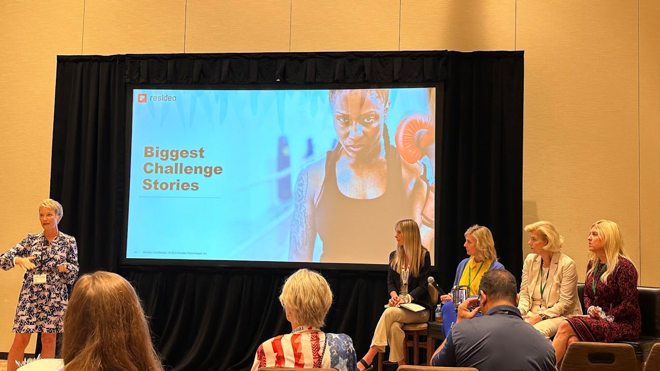 Inside one of the CONNECT educational sessions, where Tracy Larson of WeSuite moderated a panel on career advice for women in the security industry.