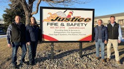 Justice Fire &amp; Safety owners Mark and Leah Brenneman with Pye-Baker vice president of business development Chuck Reimel and regional director Chris Jensen.