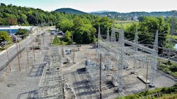 A small outdoor electrical substation. A small outdoor electrical substation.