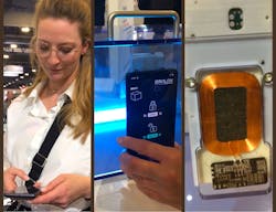 Dr. Christina Offenzeller demos the Smalox smart lock, which draws all its power from a smartphone user. Dr. Christina Offenzeller demos the Smalox smart lock, which draws all its power from a smartphone user.
