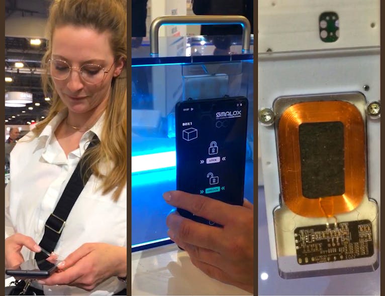 Dr. Christina Offenzeller demos the Smalox smart lock, which draws all its power from a smartphone user.