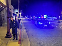 Police at the scene of a shooting at Monterey Park, California, on Saturday night, Jan. 21, 2023.