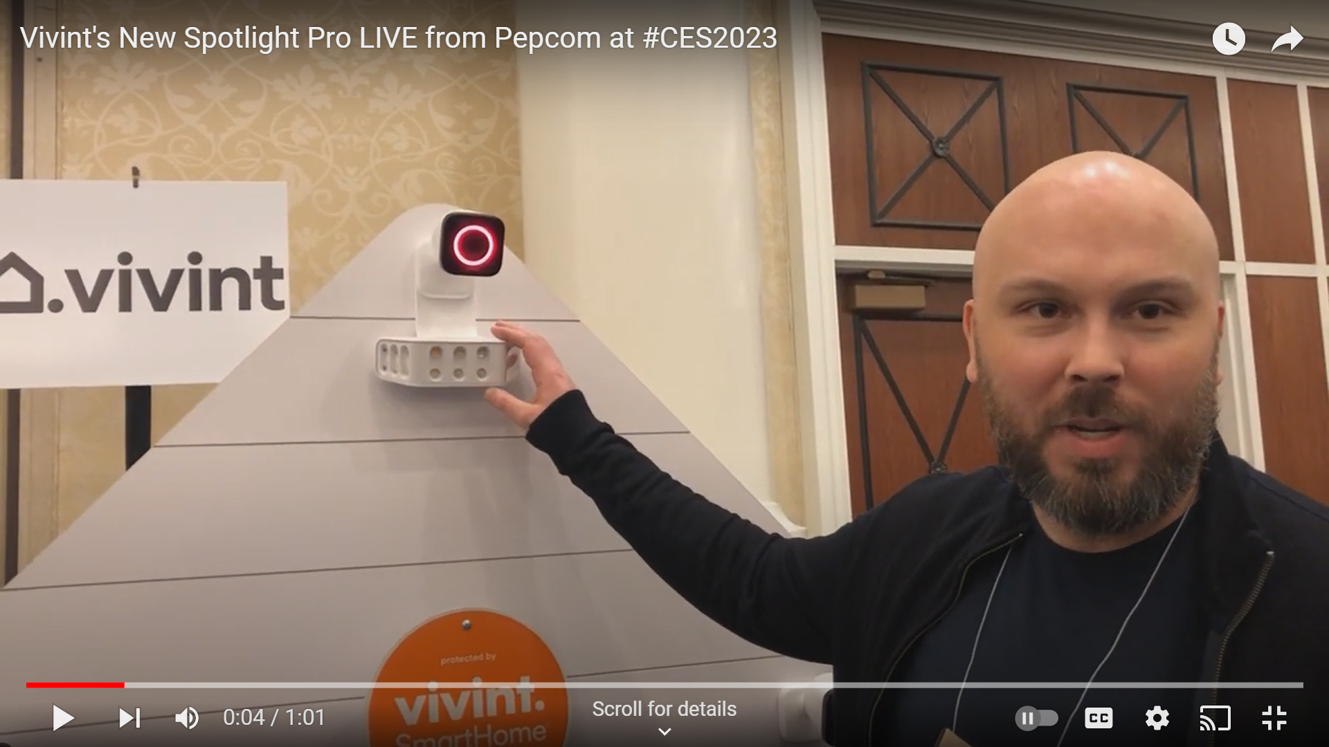 Vivint's Mike Child explains how the new Vivint Spotlight Pro camera and tracking LEDs work live from the Pepcom event at CES on Wednesday night in Las Vegas. Click the video in the article to watch!