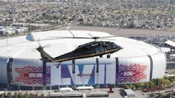 A U.S. Customs and Border Protection Black Hawk helicopter flies above University of Phoenix Stadium, site of the NFL Super Bowl XLIX football game A U.S. Customs and Border Protection Black Hawk helicopter flies above University of Phoenix Stadium, site of the NFL Super Bowl XLIX football game