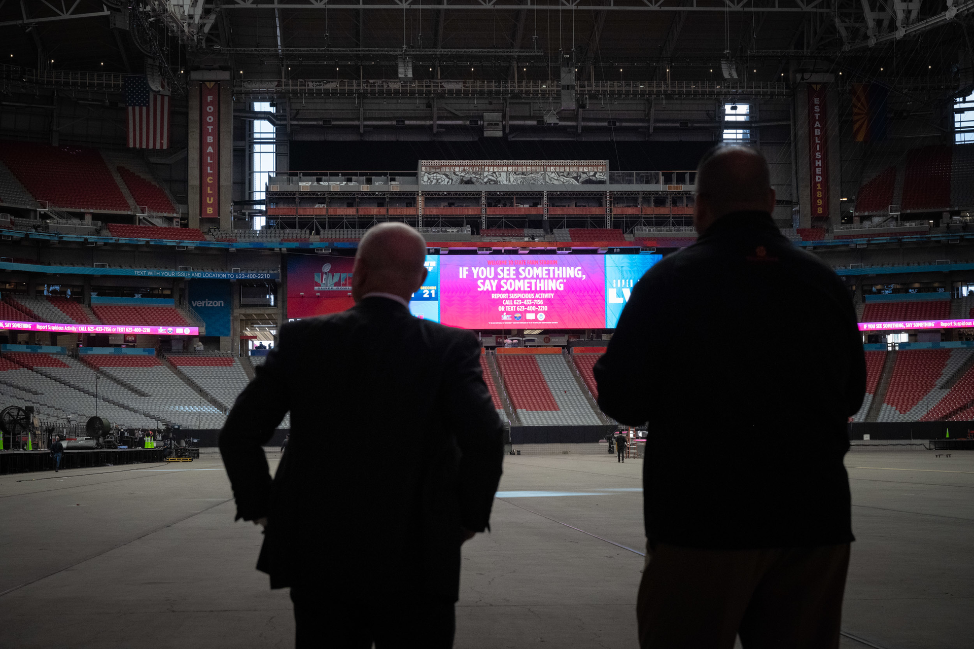 Secretary of Homeland Security Alejandro N. Mayorkas inspects security operations on Feb. 6 ahead of Super Bowl LVII in Glendale, Ariz.
