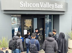 A worker, middle, tells customers that the Silicon Valley Bank headquarters is closed on Friday, March 10, 2023, in Santa Clara, California. Silicon Valley Bank was shut down on Friday morning by California regulators and was put in control of the U.S. Federal Deposit Insurance Corporation. (Justin Sullivan/Getty Images/TNS) A worker, middle, tells customers that the Silicon Valley Bank headquarters is closed on Friday, March 10, 2023, in Santa Clara, California. Silicon Valley Bank was shut down on Friday morning by California regulators and was put in control of the U.S. Federal Deposit Insurance Corporation. (Justin Sullivan/Getty Images/TNS)