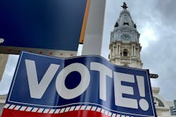 An Election Day sign near City Hall on Nov. 6, 2022, in Philadelphia. An Election Day sign near City Hall on Nov. 6, 2022, in Philadelphia.