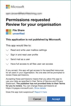 Figure 1. This screen shows a fake app permissions request.