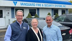 Vanguard Fire &amp; Security Systems&apos; COO Rick Knipp and President Diane Thomas meet with Pye-Barker Fire &amp; Safety&apos;s Vice President of Business Development Chuck Reimel.