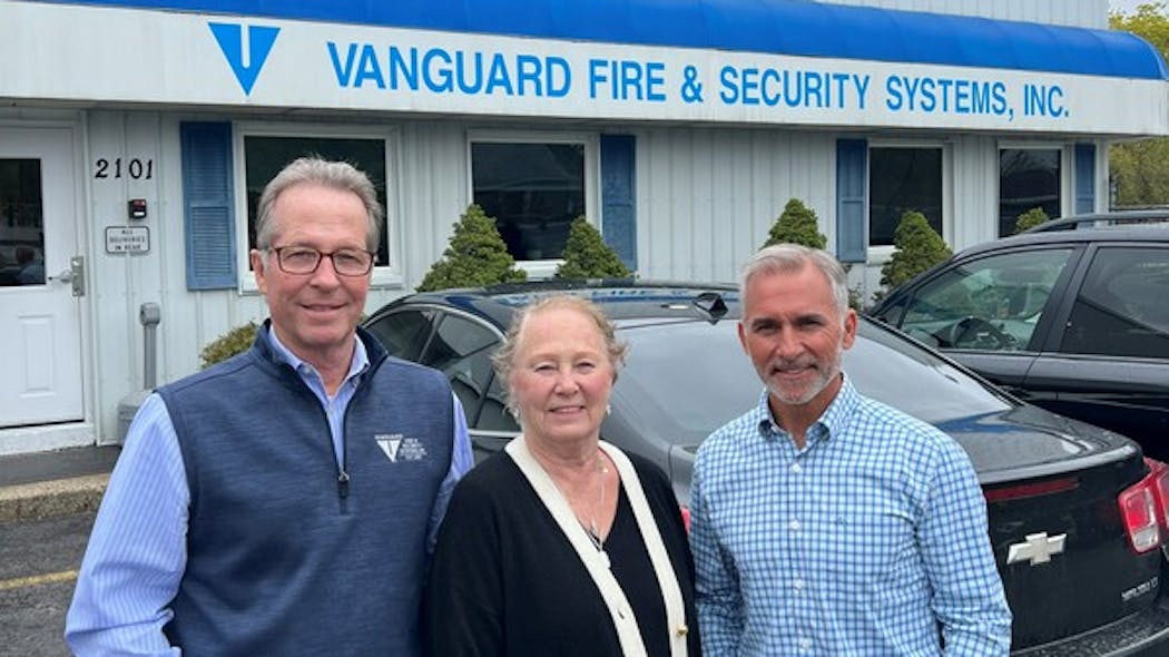 Vanguard Fire &amp; Security Systems&apos; COO Rick Knipp and President Diane Thomas meet with Pye-Barker Fire &amp; Safety&apos;s Vice President of Business Development Chuck Reimel.