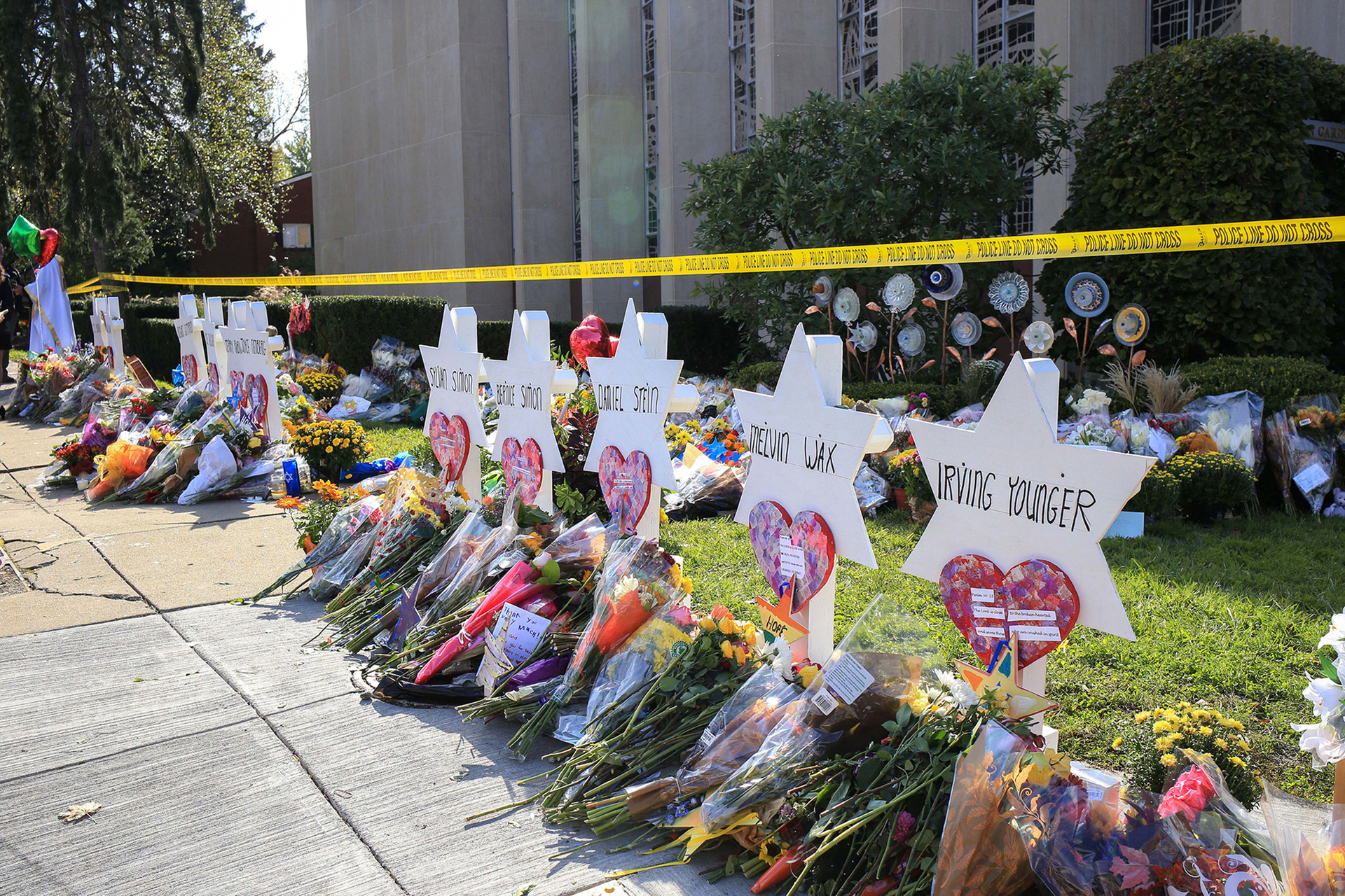 The Tree of Life synagogue in Pittsburgh's Squirrel Hill neighborhood after a shooting in October 2018.