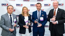 Left to right: Daniel Marino of ISS, Diane Levy of Undercover Snacks, Gokhan Alkanat of Rowan University, and Bill Killeen of Acrow Bridge, pose for a photo at the inaugural New Jersey International Trade Awards.