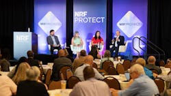 ◀ During a panel at NRF Protect, Jason Straczewski (far left) of NRF joined Angela Marshall Hofmann and Liz Burkholder of JCPenney and the NRF’s Jon Gold to discuss ORC prevention through legislative initiatives. ◀ During a panel at NRF Protect, Jason Straczewski (far left) of NRF joined Angela Marshall Hofmann and Liz Burkholder of JCPenney and the NRF’s Jon Gold to discuss ORC prevention through legislative initiatives.