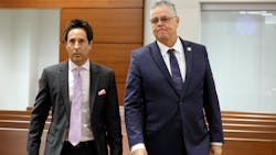 Former Marjory Stoneman Douglas High School School Resource Officer Scot Peterson, right, enters the courtroom with his defense attorney, Mark Eiglarsh, during a break in his trial on June 23. Former Marjory Stoneman Douglas High School School Resource Officer Scot Peterson, right, enters the courtroom with his defense attorney, Mark Eiglarsh, during a break in his trial on June 23.