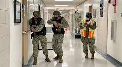 Navy security forces perform a sweep of a building during an active shooter training exercise at Naval Air Station Key West during Exercise Citadel Shield. Exercise Citadel Shield-