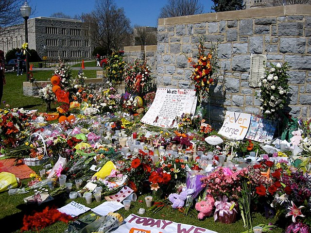 A memorial on the drill field placed after the Virginia Tech massacre