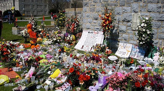 A memorial on the drill field placed after the Virginia Tech massacre