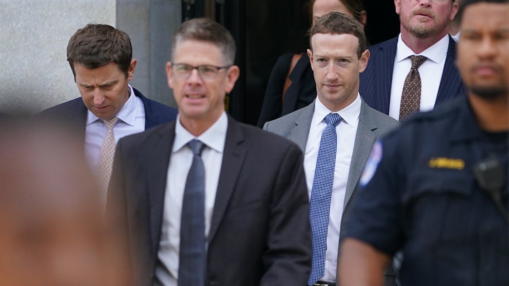 Mark Zuckerberg, CEO of Meta, leaves the &ldquo;AI Insight Forum&rdquo; at the Russell Senate Office Building on Capitol Hill on Sept. 13, 2023, in Washington, D,C. Lawmakers are seeking input from business leaders in the artificial intelligence sector, and some of their most ardent opponents, for writing legislation governing the rapidly evolving technology.