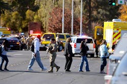 Amanda Perez is comforted by fellow student Alejandro Barron near Maryland Parkway following a shooting on the UNLV campus in Las Vegas Wednesday, Dec. 6, 2023. Amanda Perez is comforted by fellow student Alejandro Barron near Maryland Parkway following a shooting on the UNLV campus in Las Vegas Wednesday, Dec. 6, 2023.