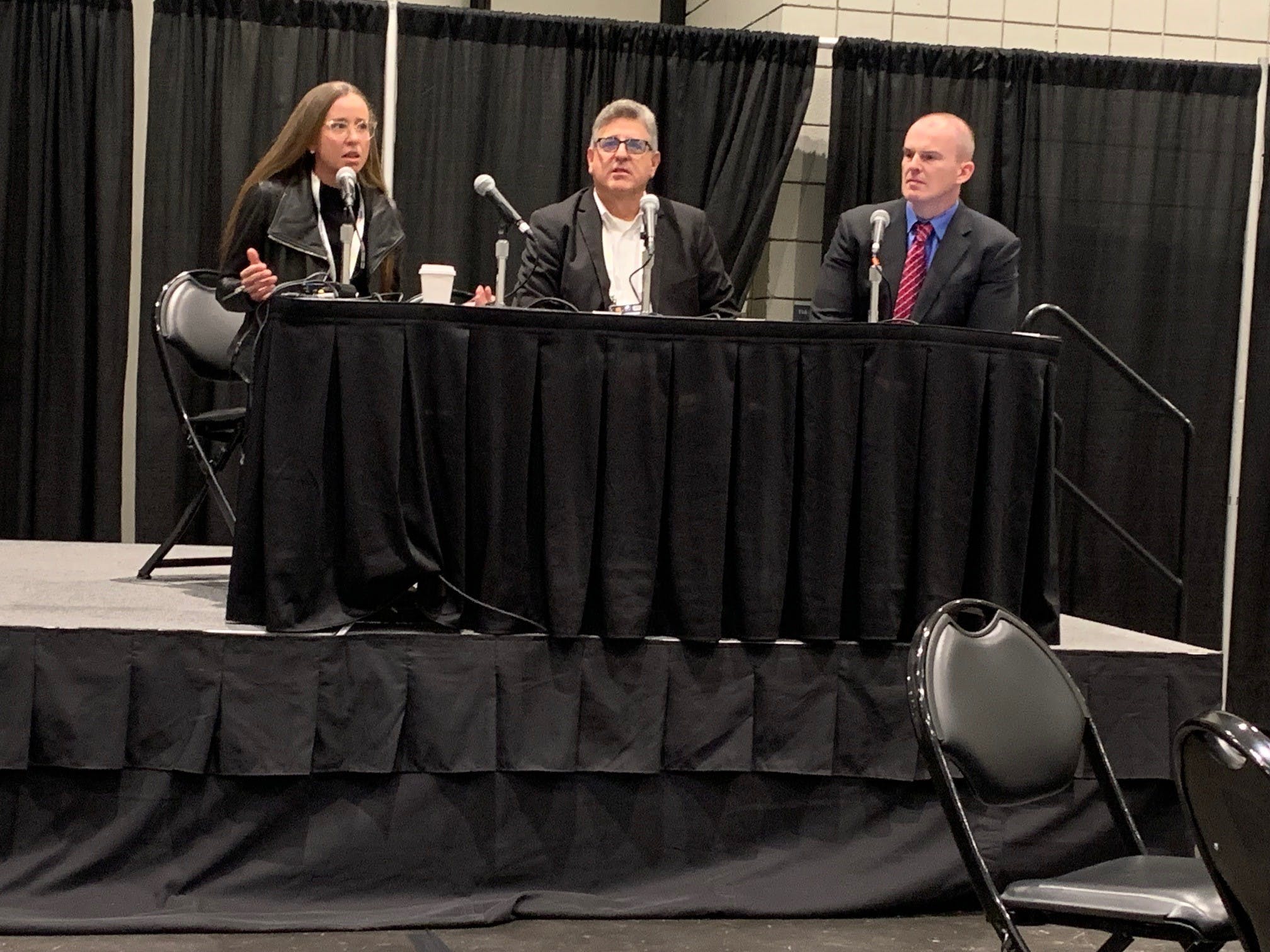 Cannabis security panelists Sarah Trent, Founder and CEO, Valley Wellness NJ; Tony Gallo, Managing Partner, Sapphire Risk Advisory Group share thoughts with SIA's Ron Hawkins, who was the moderator for this ISC East event.