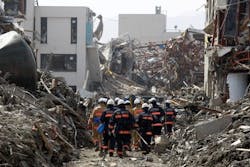 A rescue team deployed after an earthquake