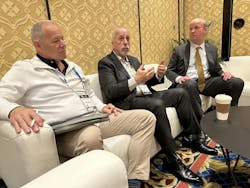 SIA Chairman Scott Dunn (center), SIA Executive Committee member Mike Mathes (left) and SIA CEO Don Erickson discuss the organization&rsquo;s most recent market index, the specter of artificial intelligence, recruitment efforts and more with trade press at ISC West 2024.